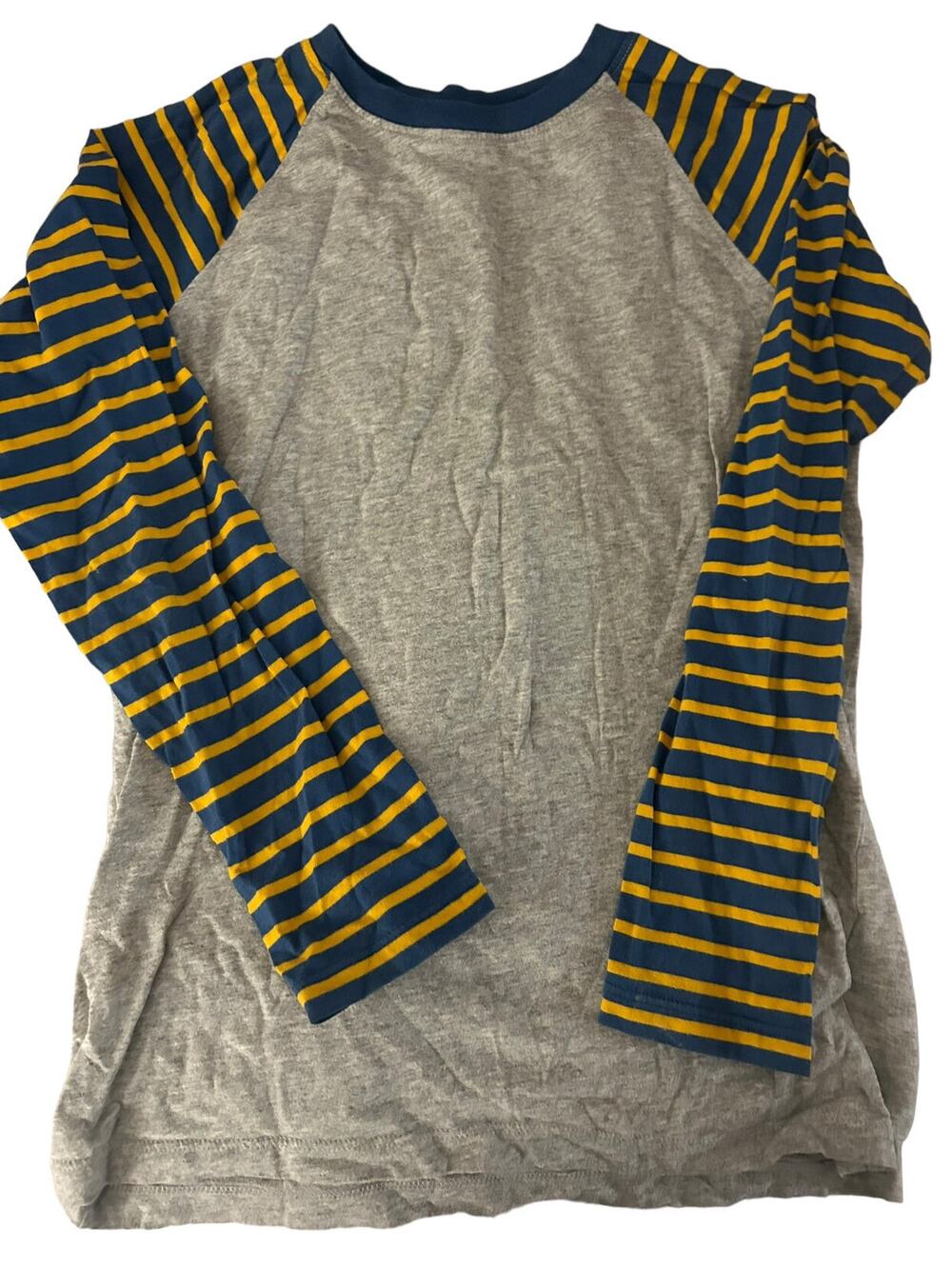 Lands End Grey Blue Yellow Stripe Raglan Shirt size 10-12